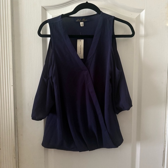 Blue Rain Women's Deep Blue Cold Shoulder Blouse - Picture 1 of 10